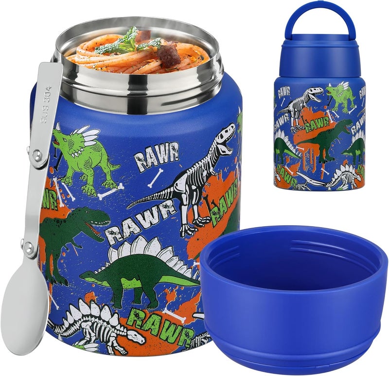 Haweek Soup Thermo for Hot Food Kids 16oz Insulated Food Jar Leakproof Thermo Lunch Container for Kids Wide-Mouth Stainless Steel Lunch Box for School with Handle Folding Spoon(3+)​ - Image 1